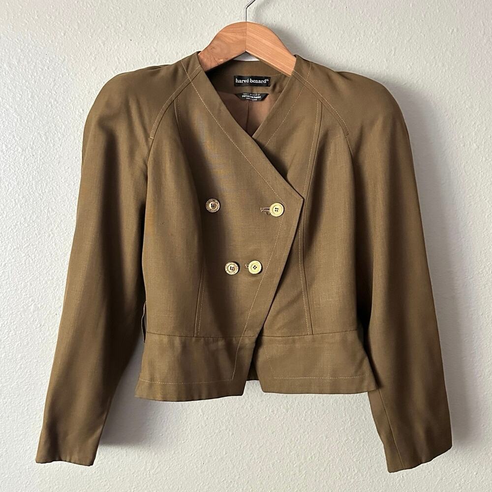 Harve Benard Golden Green Short Double Breasted Military Jacket Women's Size 6